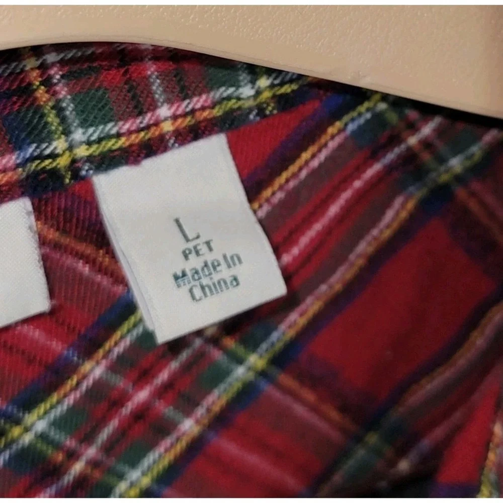 LL‎ Bean Night Gown Women's L Red Green Scotch Plaid Flannel Cotton Christmas